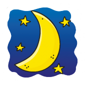 crescent yellow moon on blue background cartoon